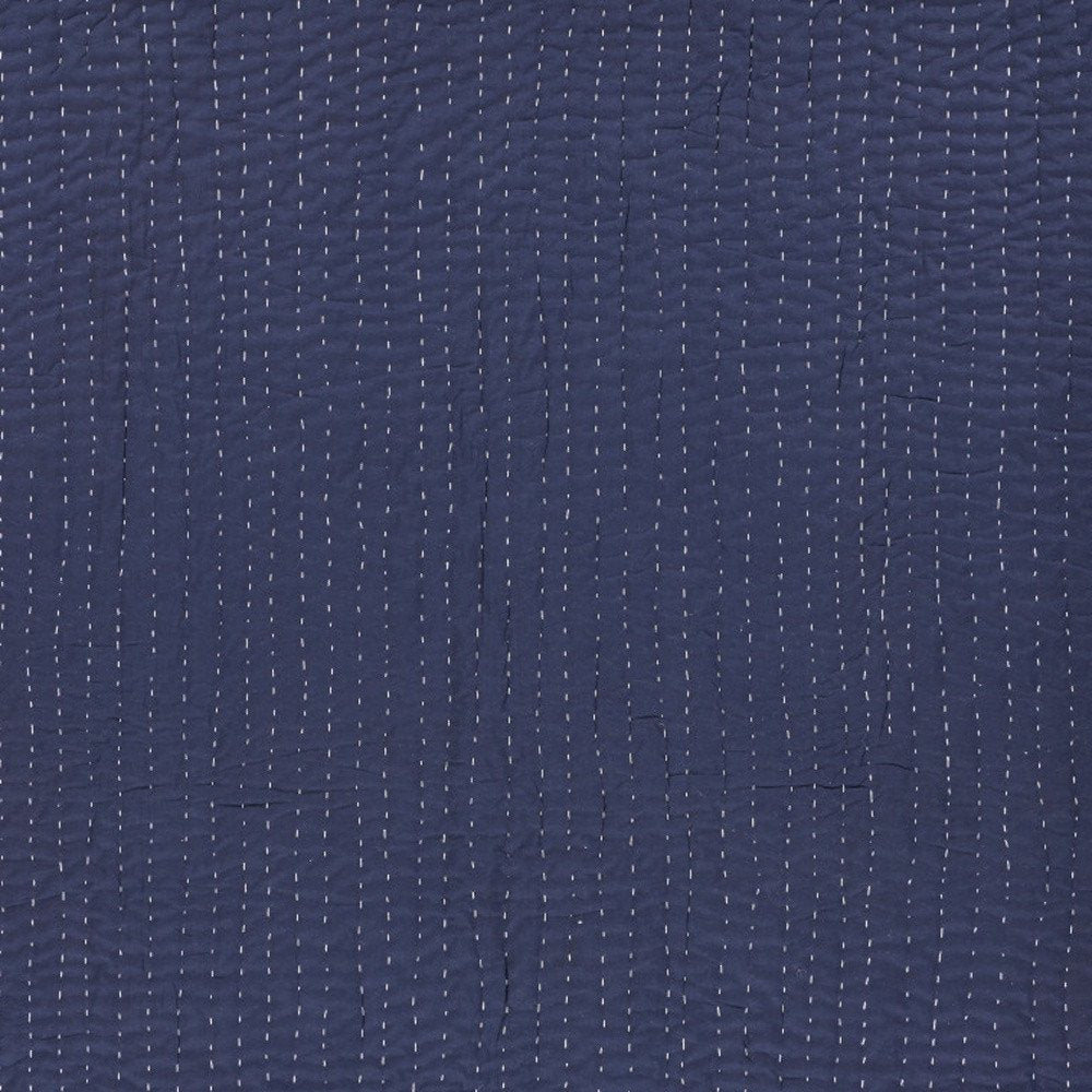 60" X 50" Blue Kantha Cotton Throw Blanket with Embroidery