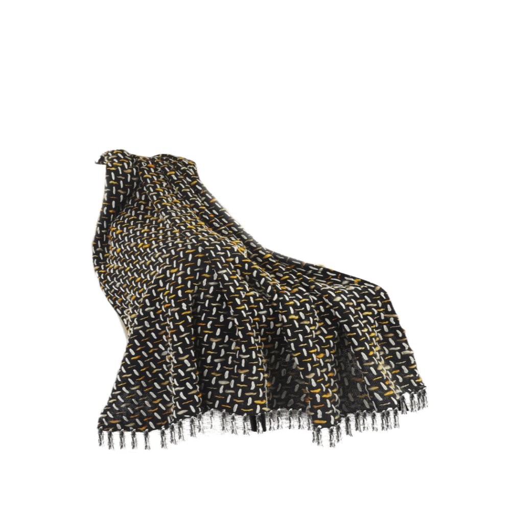 50" X 60" Black And Gold Geometric Cotton Woven Throw Blanket with Tassels