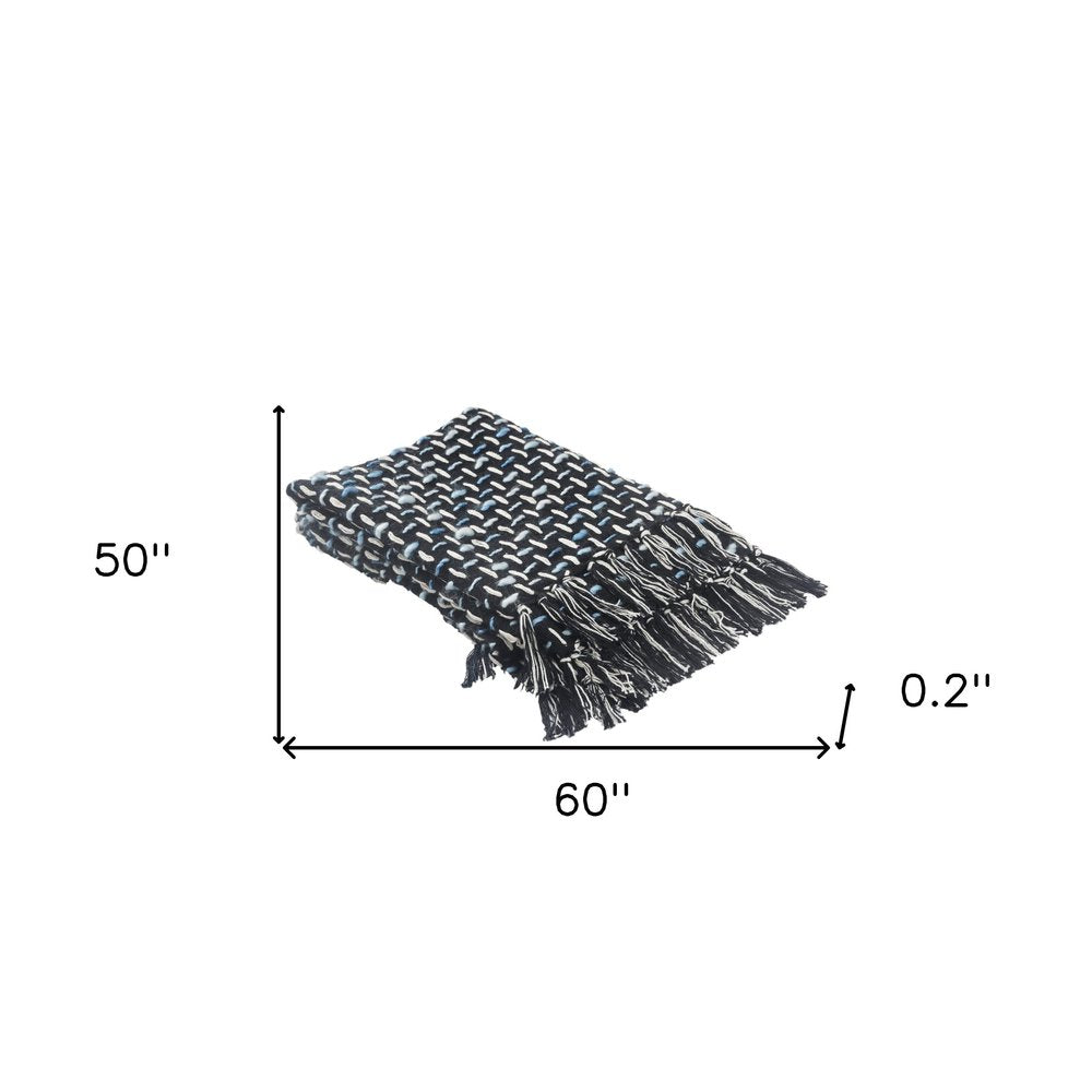 50" X 60" Black And Gold Geometric Cotton Woven Throw Blanket with Tassels