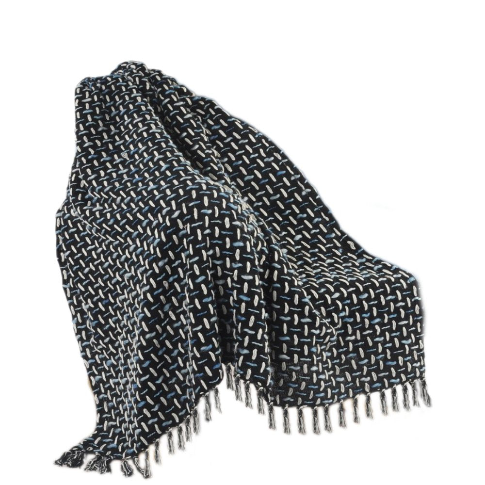 50" X 60" Black And Gold Geometric Cotton Woven Throw Blanket with Tassels