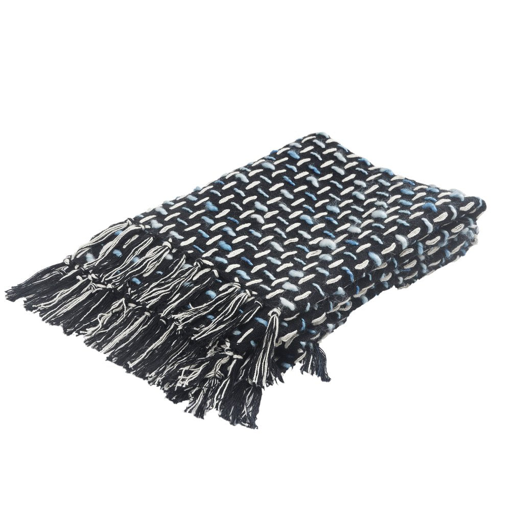 50" X 60" Black And Gold Geometric Cotton Woven Throw Blanket with Tassels