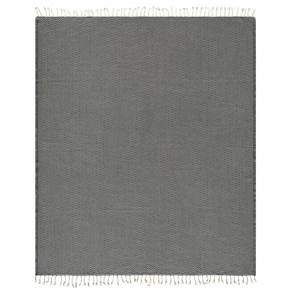50" X 60" Black and White Woven Cotton Geometric Throw Blanket with Fringe