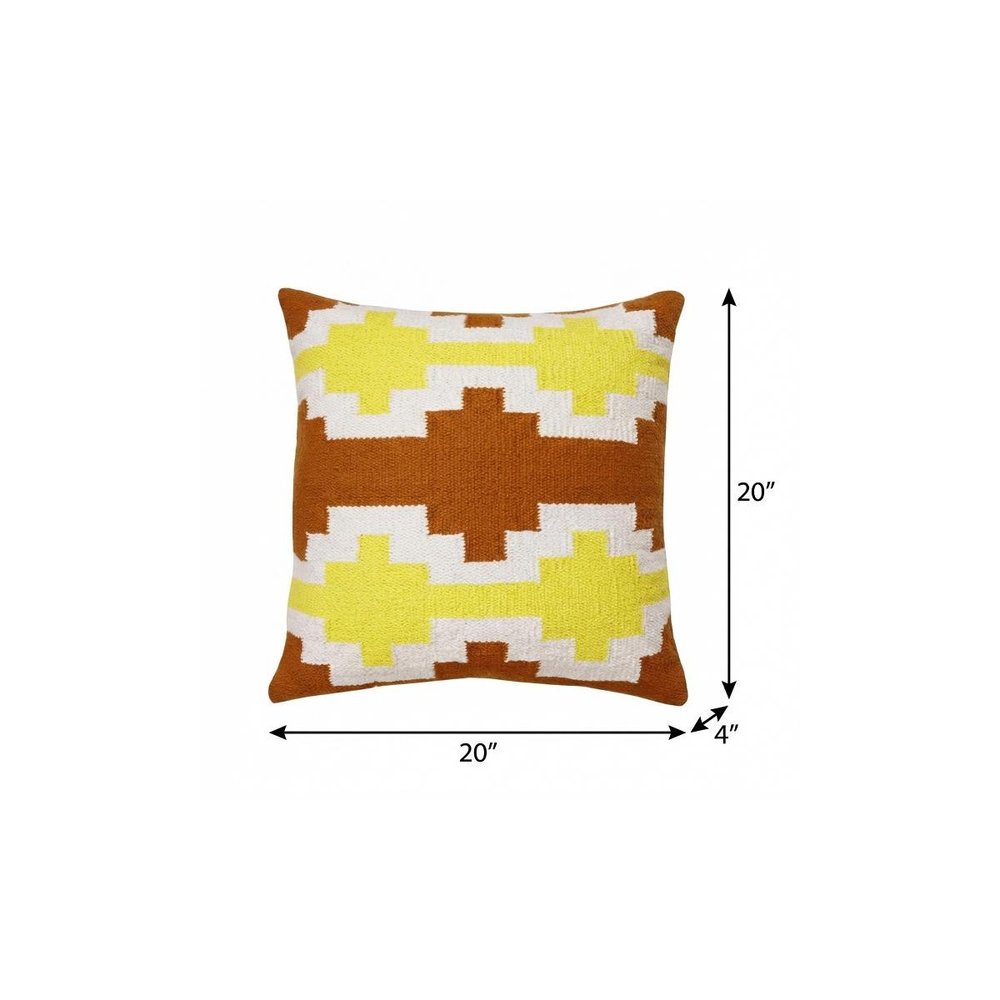 20" X 20" Adobe Orange Yellow And White 100% Cotton Geometric Zippered Pillow