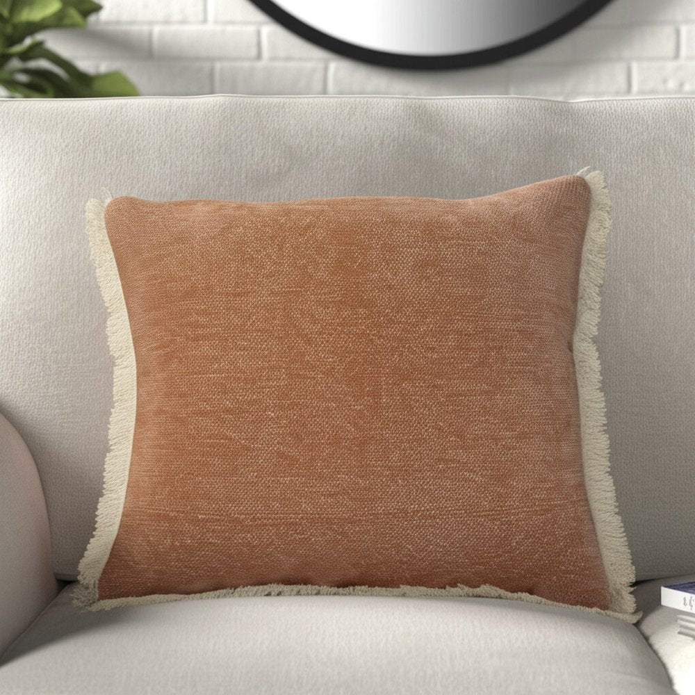 20" Gray And Ivory Cotton Color Block Throw Pillow with Fringe