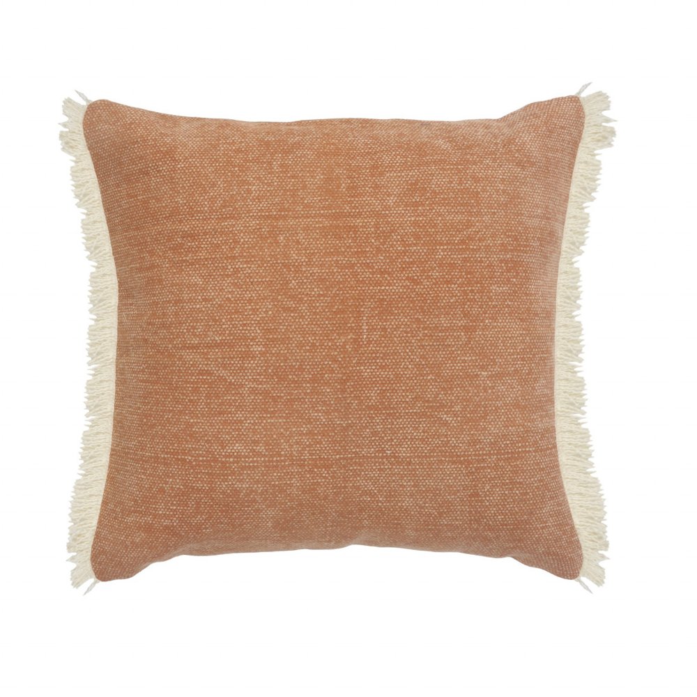 20" Gray And Ivory Cotton Color Block Throw Pillow with Fringe