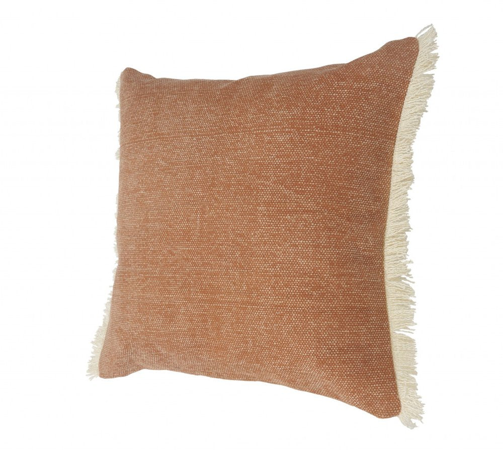 20" Gray And Ivory Cotton Color Block Throw Pillow with Fringe