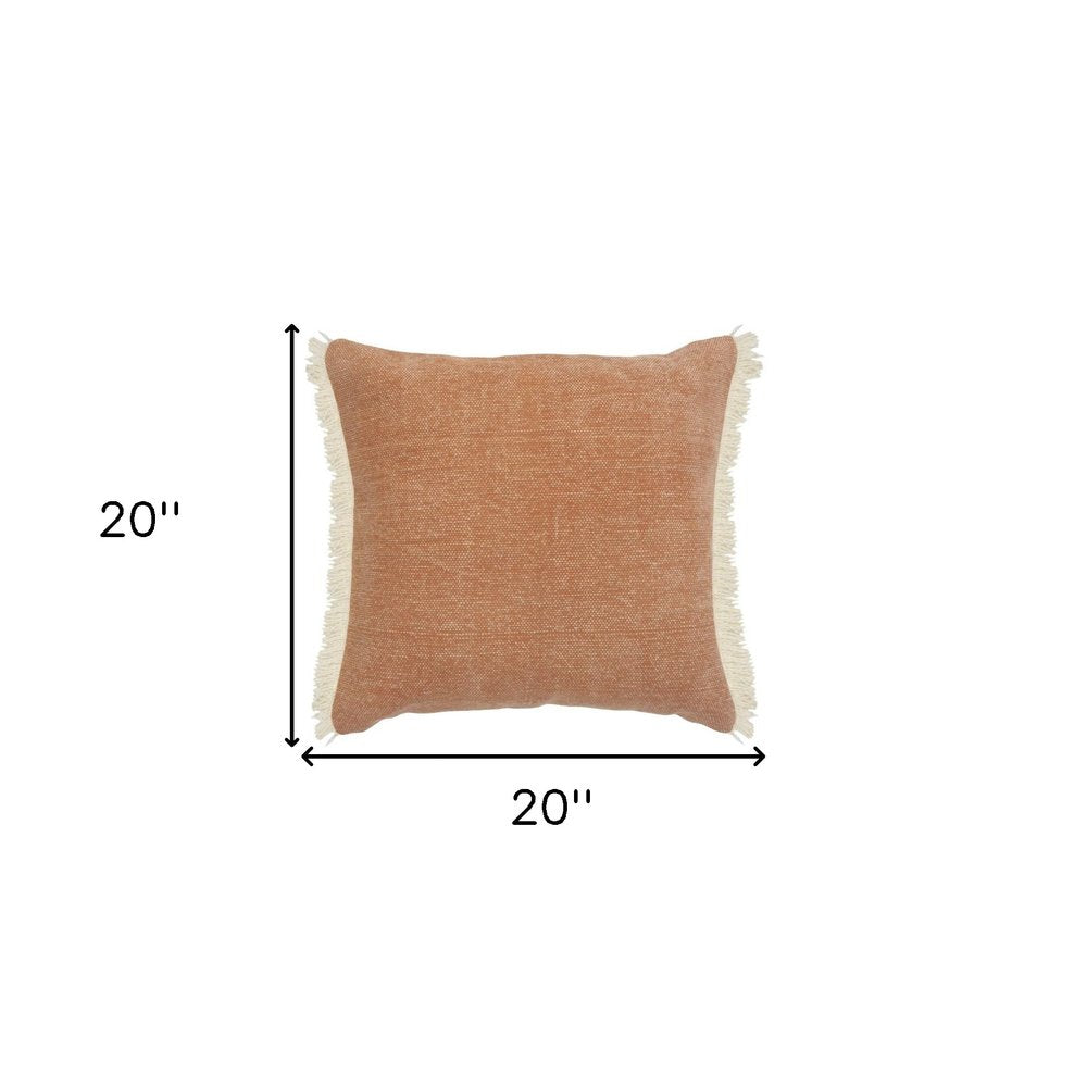 20" Gray And Ivory Cotton Color Block Throw Pillow with Fringe