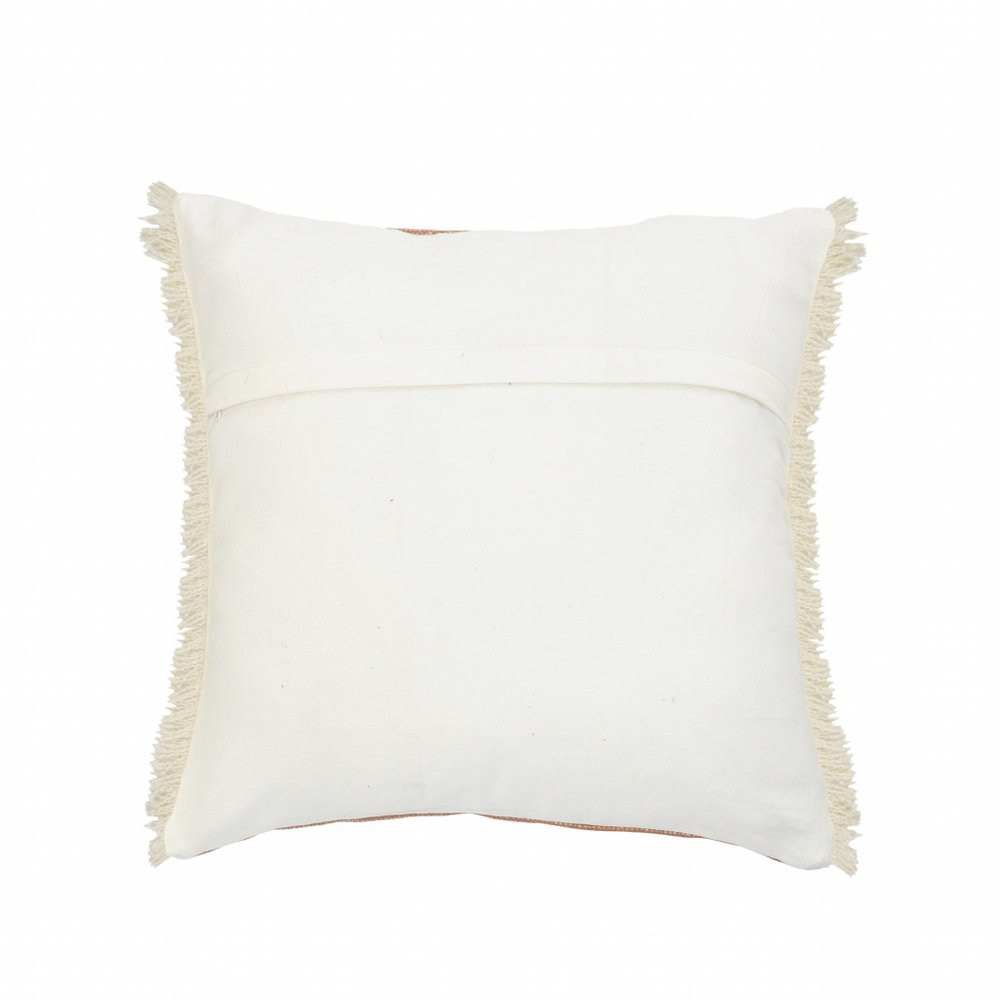 20" Gray And Ivory Cotton Color Block Throw Pillow with Fringe