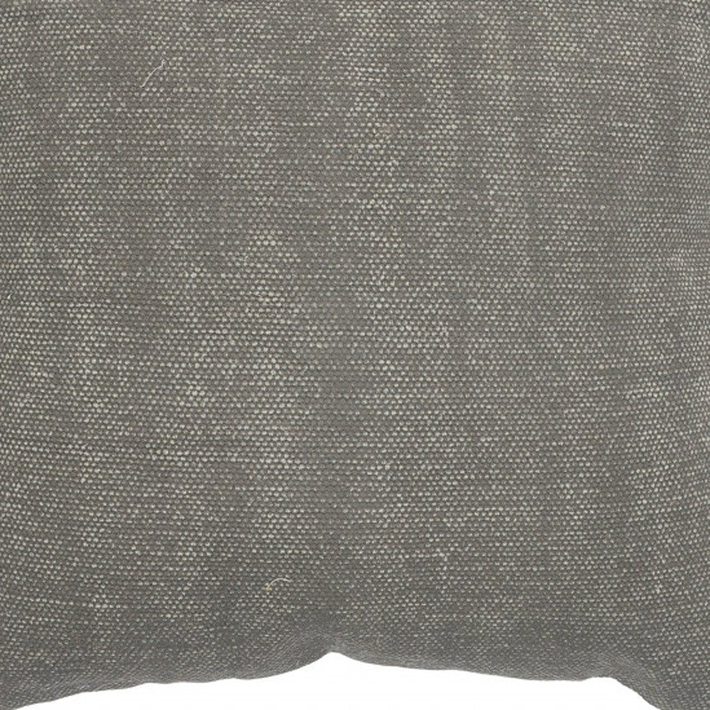 20" Gray And Ivory Cotton Color Block Throw Pillow with Fringe
