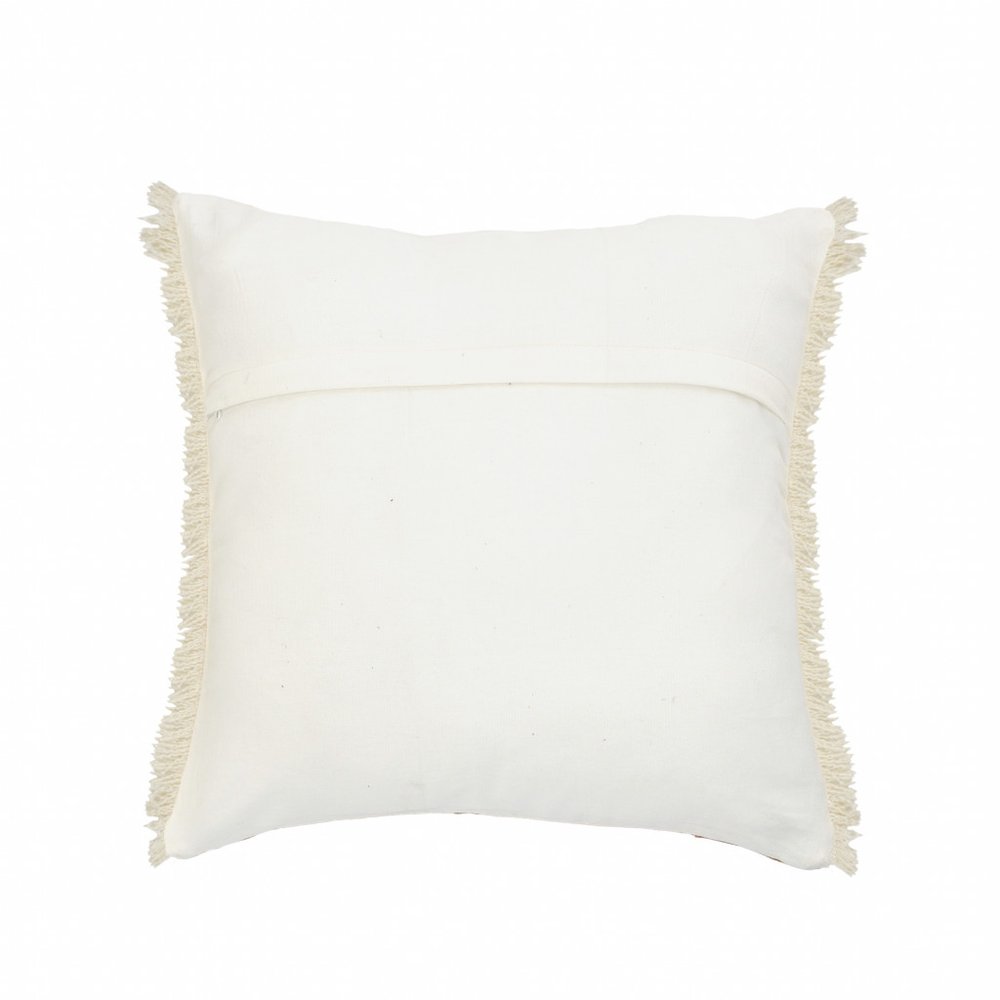 20" Gray And Ivory Cotton Color Block Throw Pillow with Fringe