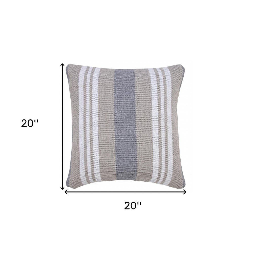 20" Navy Blue Gray And White Cotton Coastal Throw Pillow