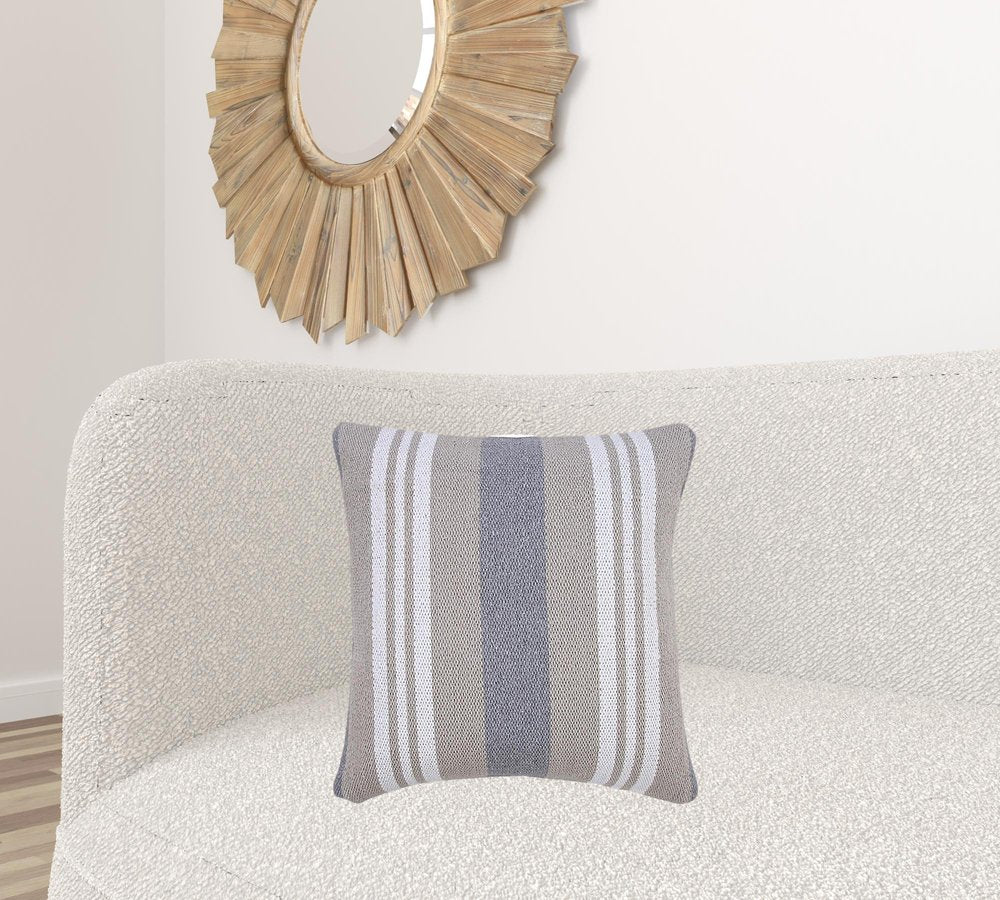20" Navy Blue Gray And White Cotton Coastal Throw Pillow