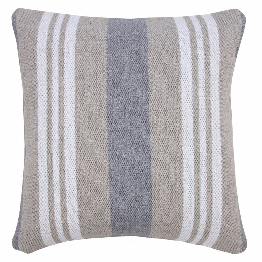 20" Navy Blue Gray And White Cotton Coastal Throw Pillow