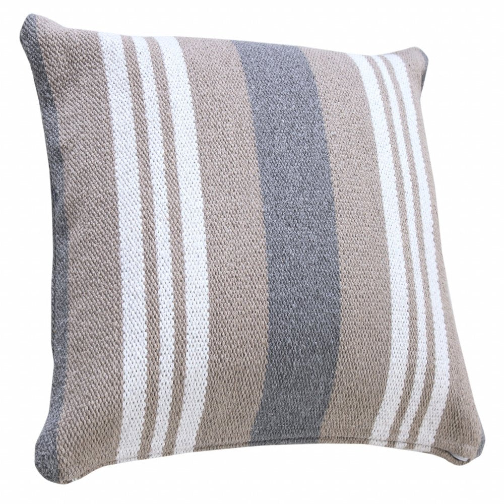 20" Navy Blue Gray And White Cotton Coastal Throw Pillow