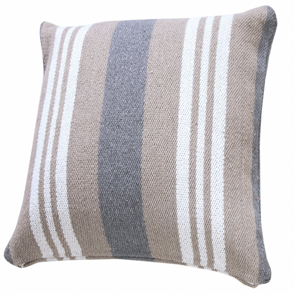 20" Navy Blue Gray And White Cotton Coastal Throw Pillow