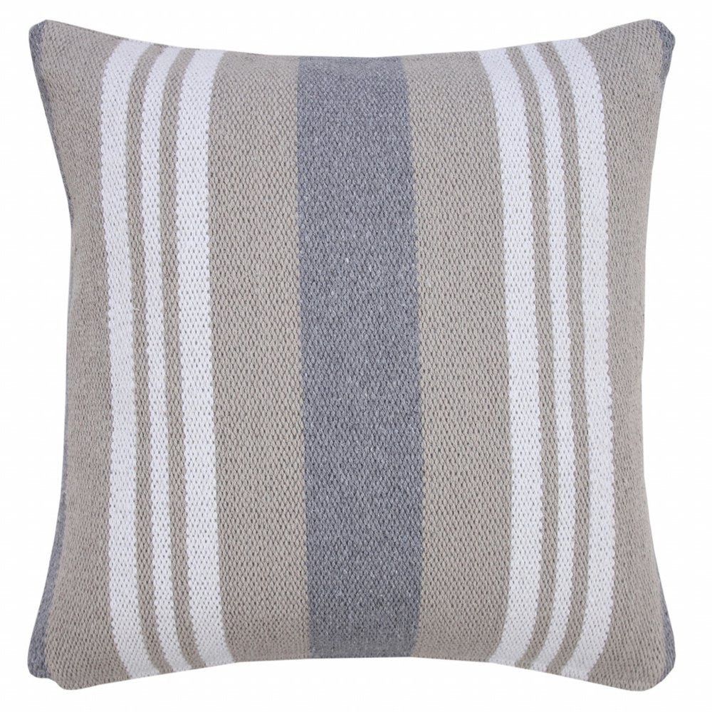 20" Navy Blue Gray And White Cotton Coastal Throw Pillow