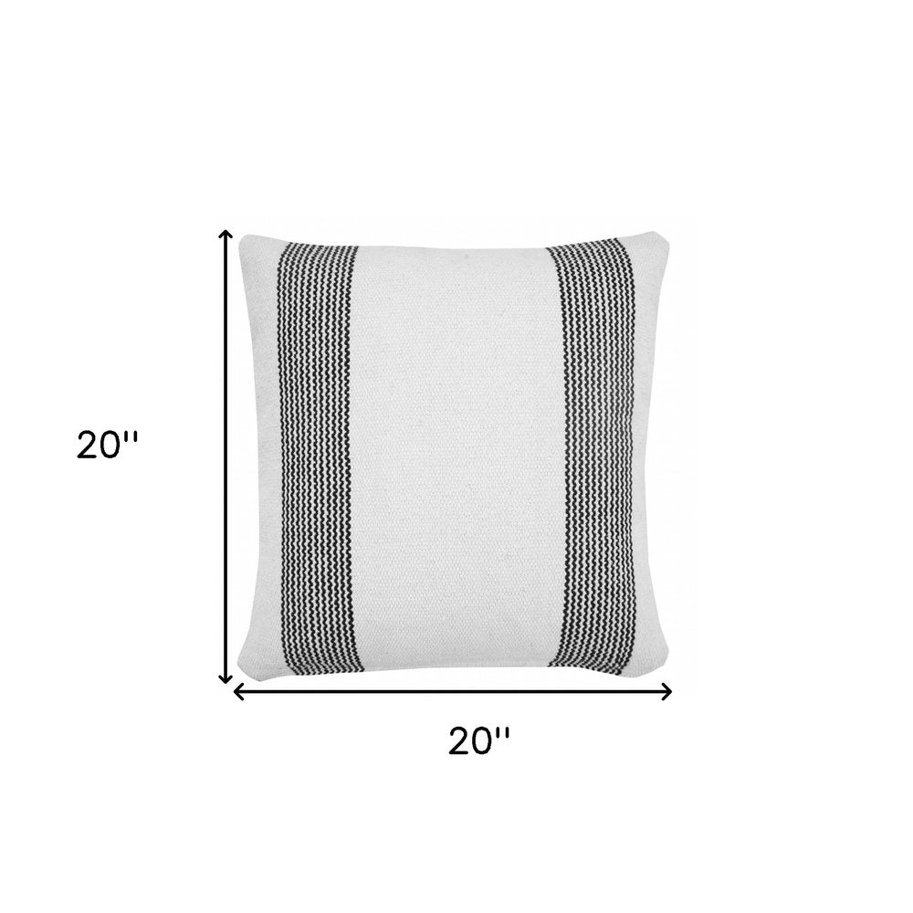 20" X 20" Black And White 100% Cotton Geometric Zippered Pillow