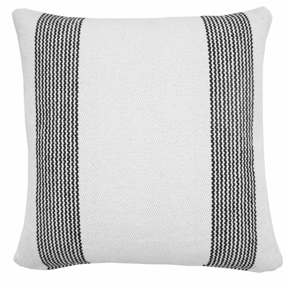 20" X 20" Black And White 100% Cotton Geometric Zippered Pillow