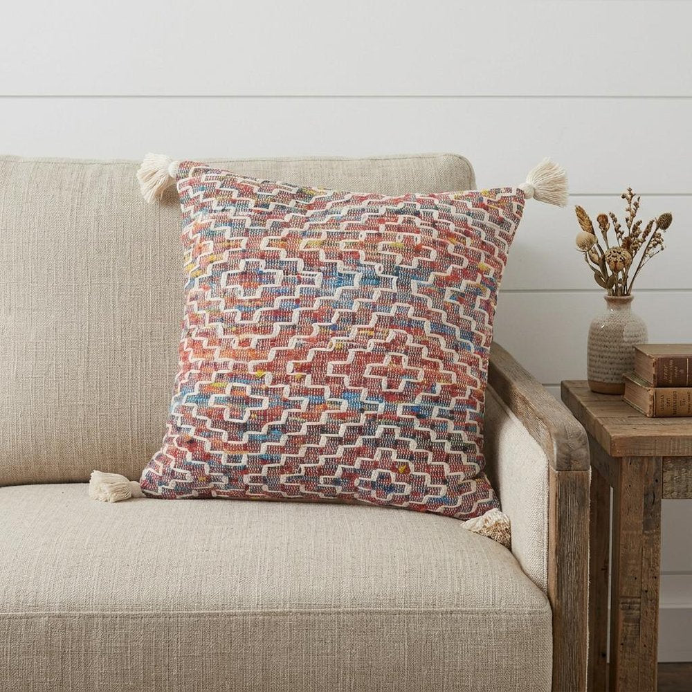 20" X 20" Red Green Blue Yellow And Orange Polyester Geometric Zippered Pillow
