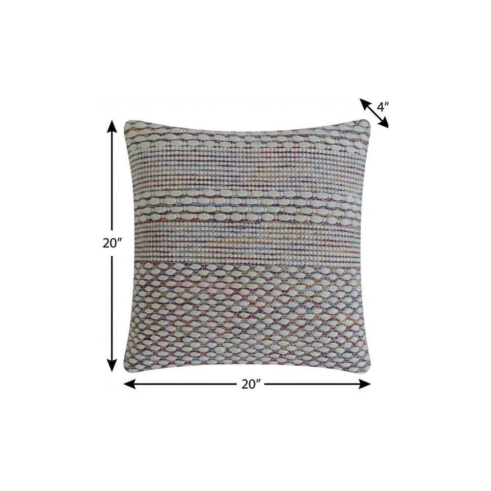 20" X 20" Ivory Red Green Blue Yellow And Orange 100% Cotton Geometric Zippered Pillow