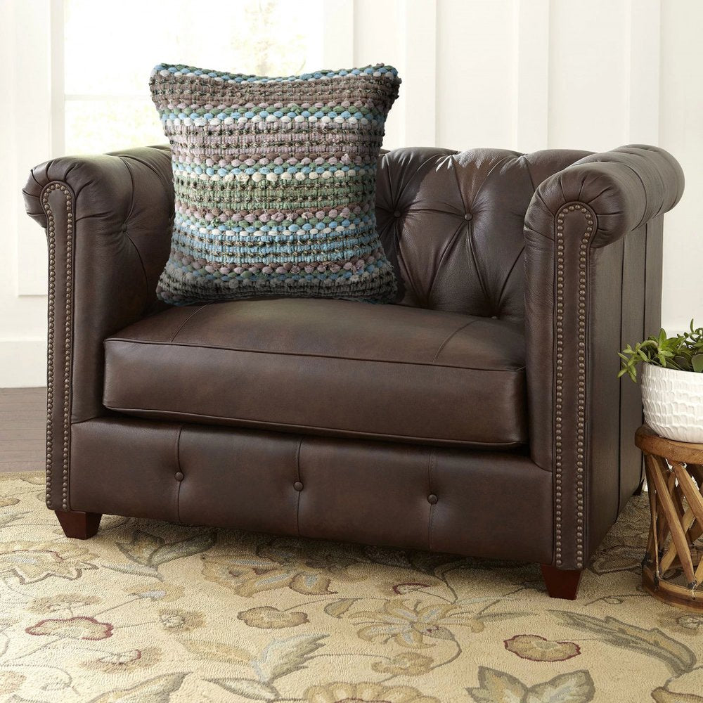 18" Blue And Green Cotton Striped Throw Pillow