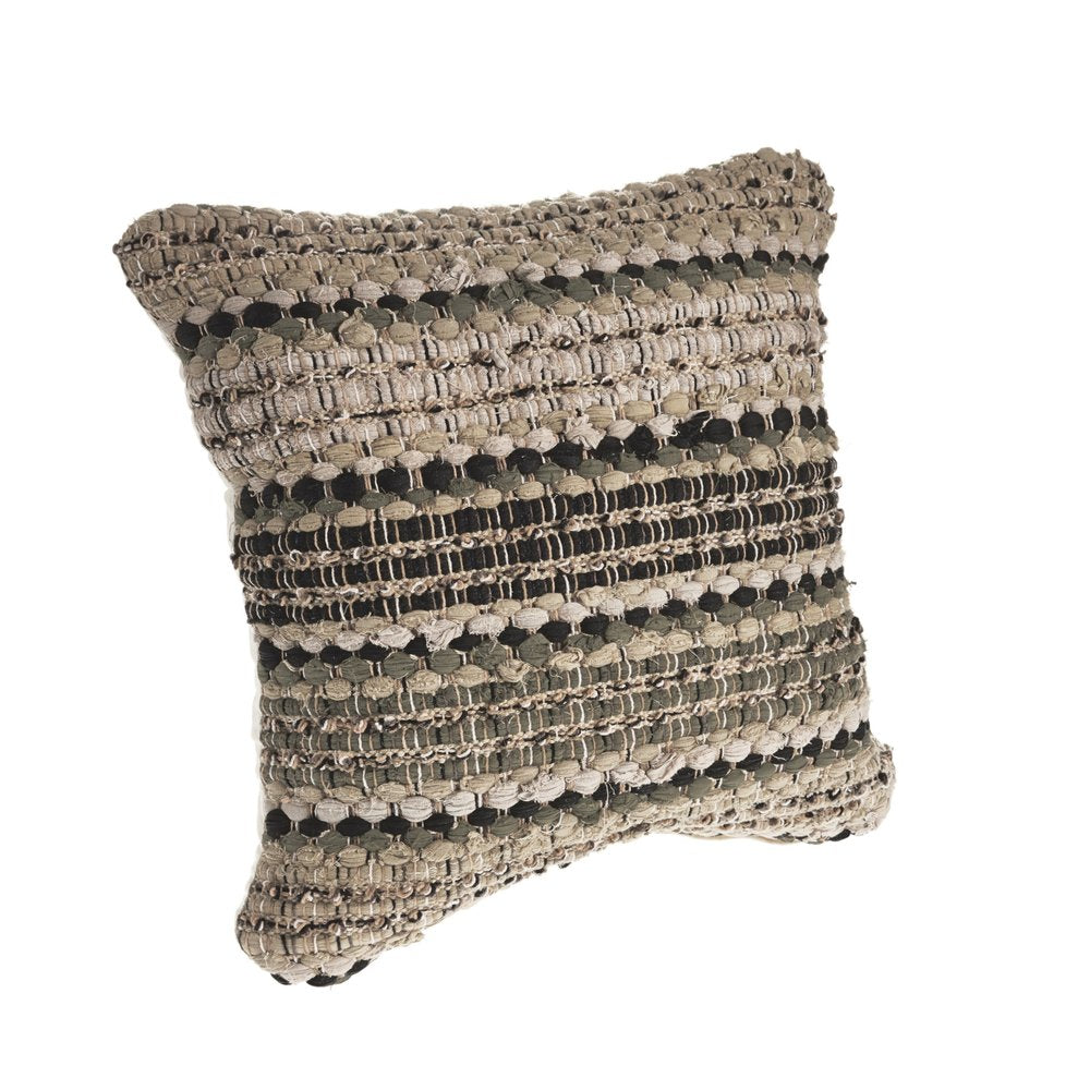 18" Blue And Green Cotton Striped Throw Pillow