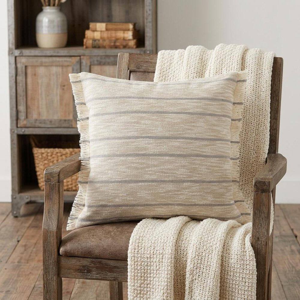 20" Taupe and Dusty Blue Jute Throw Pillow