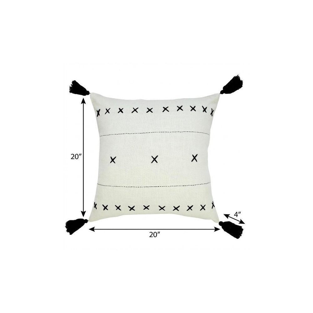 20" X 20" Off-White And Black 100% Cotton Geometric Zippered Pillow