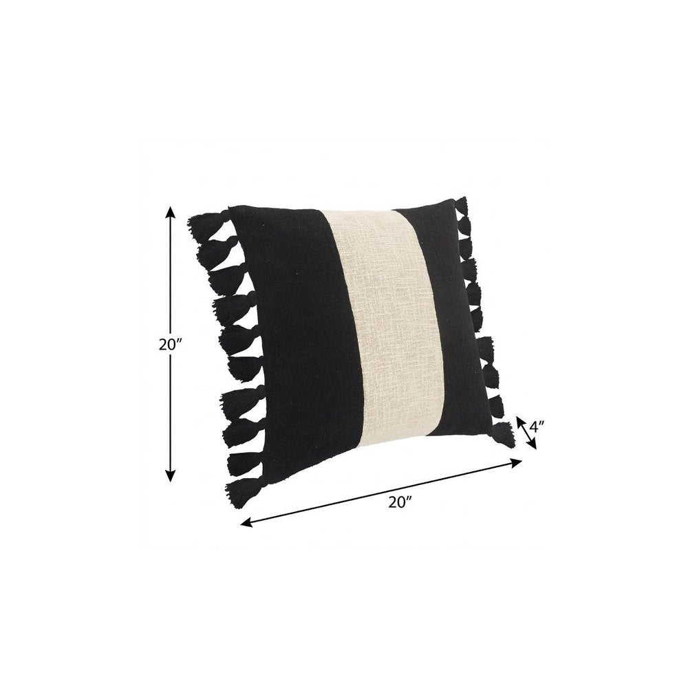 20" X 20" Black And Ivory 100% Cotton Striped Zippered Pillow