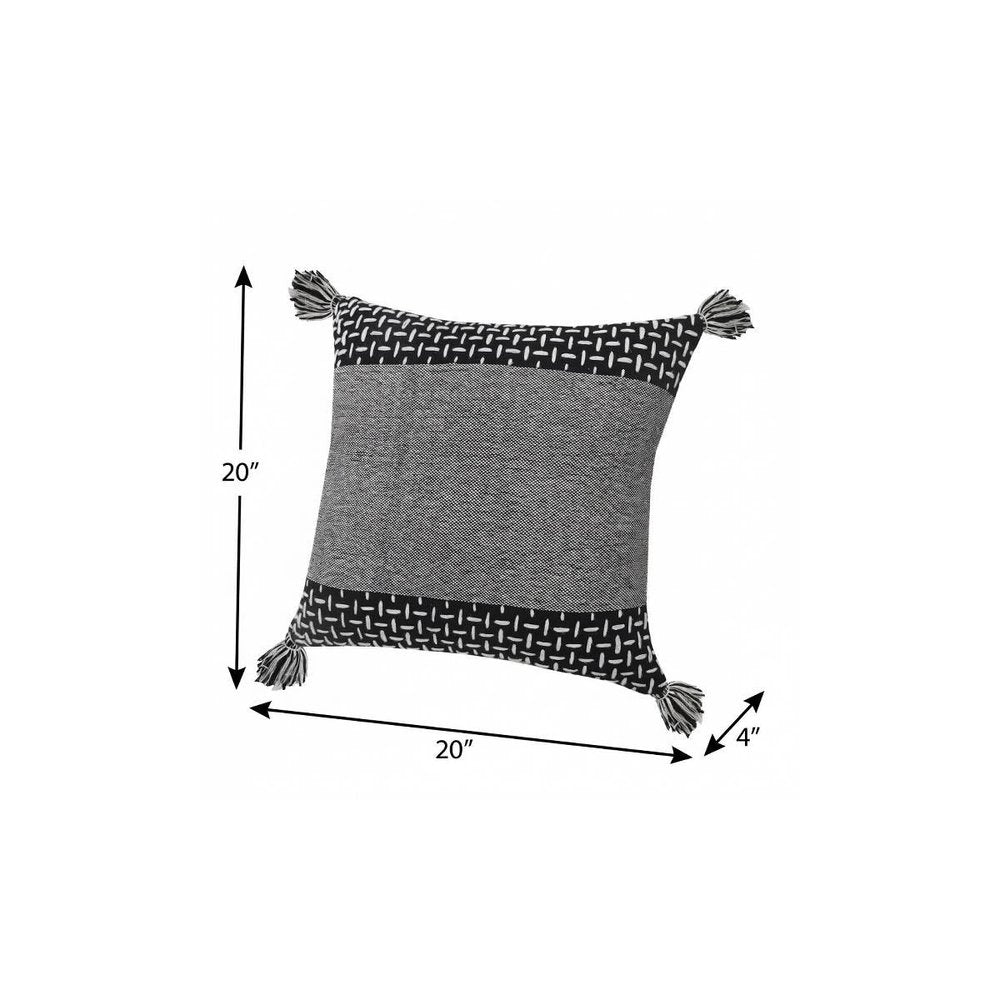 20" X 20" Black And White 100% Cotton Geometric Zippered Pillow