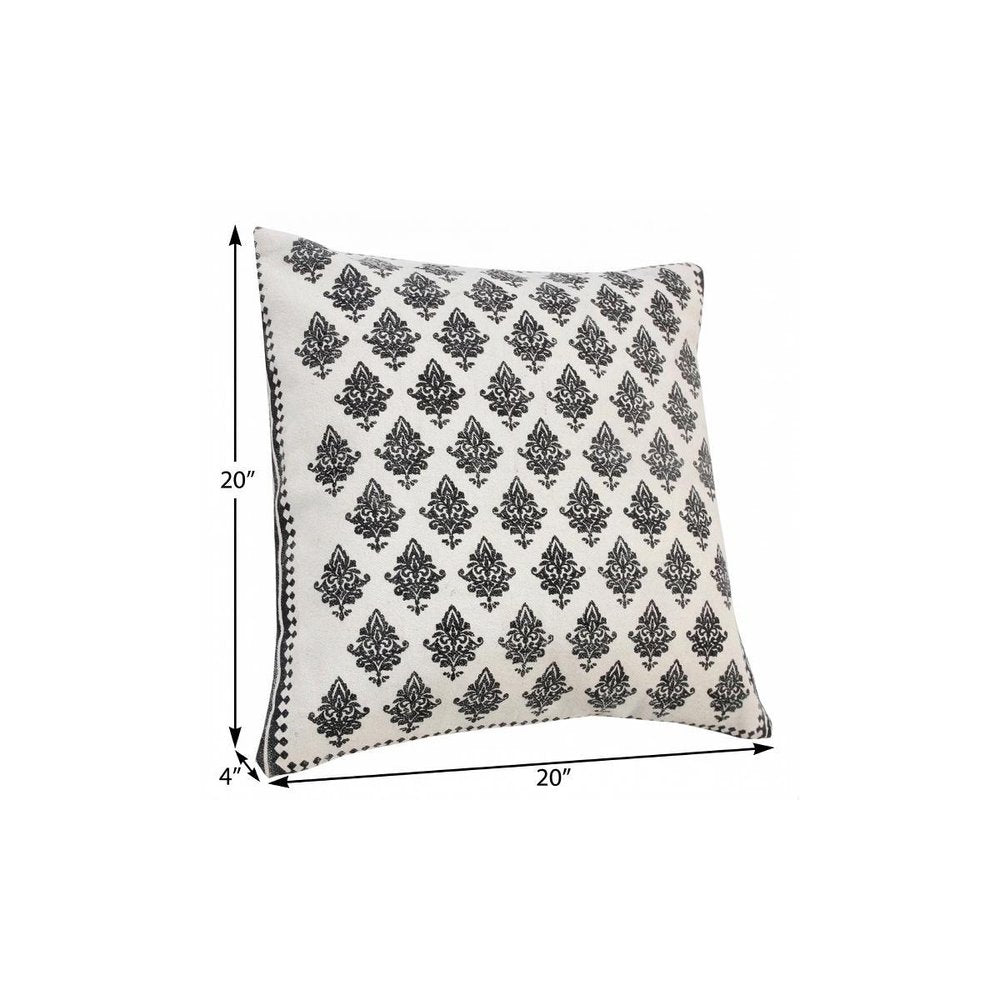 20" Indigo And White Cotton Motif Throw Pillow