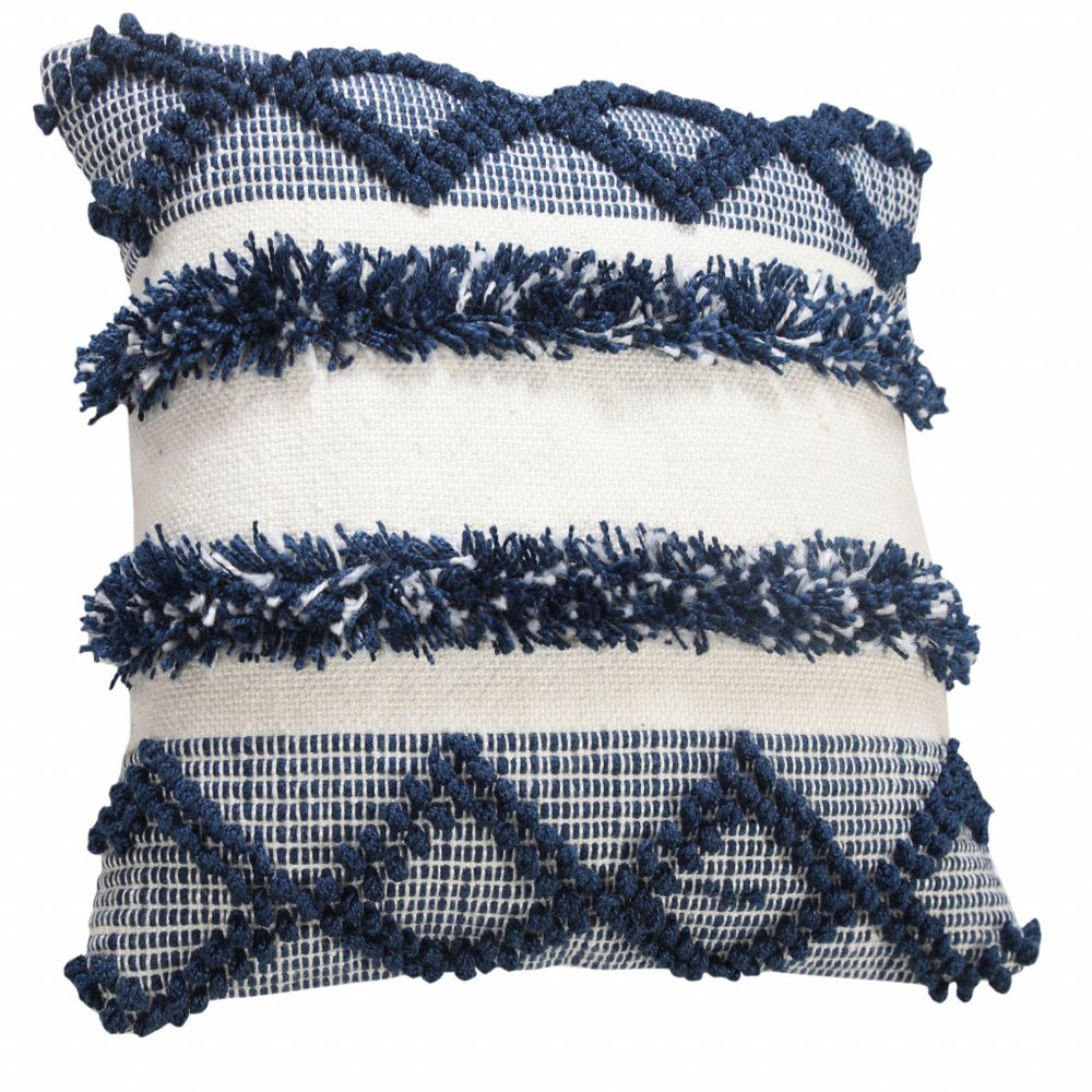 20" Navy Blue And White Fabric Coastal Throw Pillow