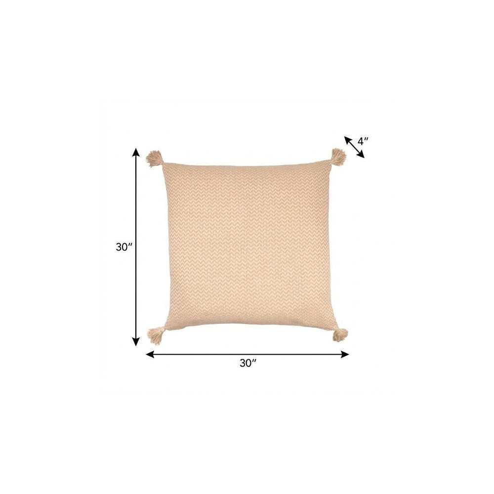 30" X 30" Beige And Cream 100% Cotton Chevron Zippered Pillow