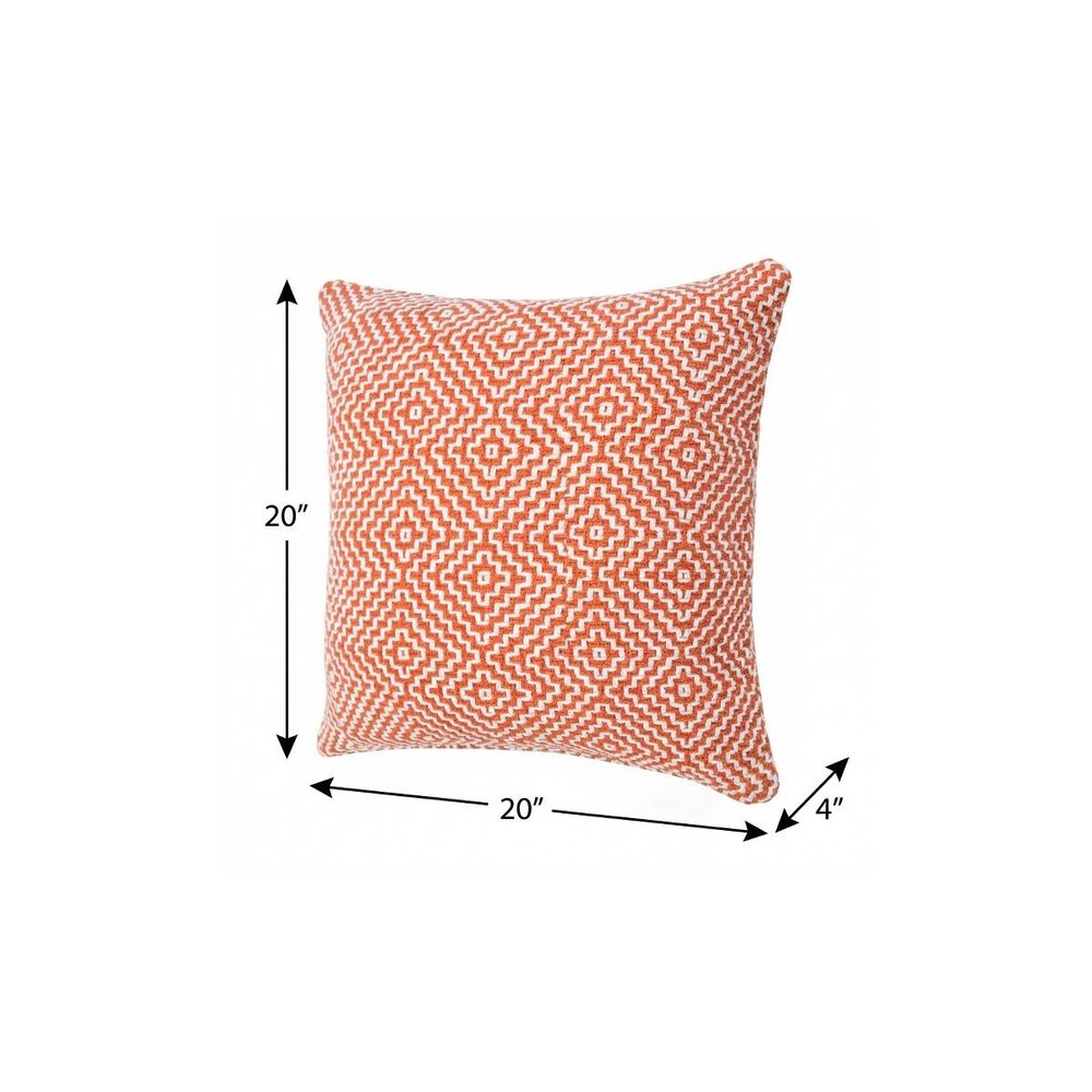 20" Orange And White Geometric Cotton Throw Pillow