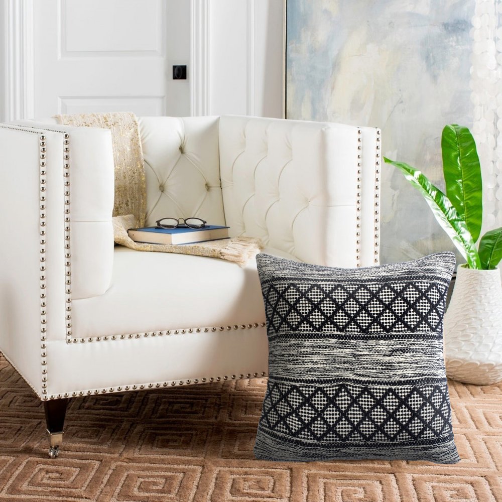 20" Beige And Gray Cotton Geometric Throw Pillow