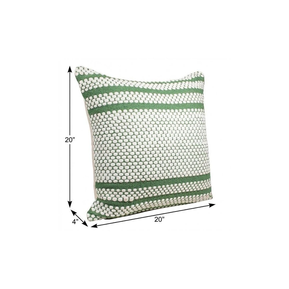 20" X 20" Jade Green And White 100% Cotton Geometric Zippered Pillow