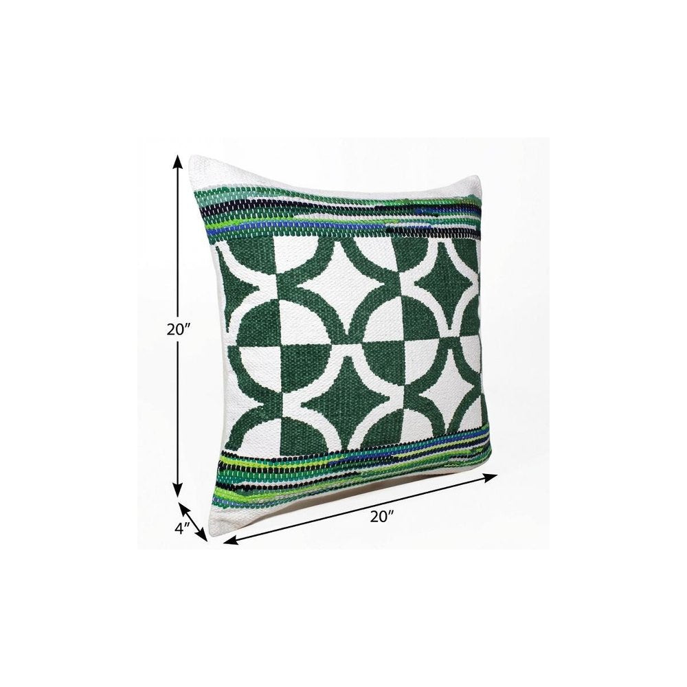 20" Green and White Cotton Throw Pillow