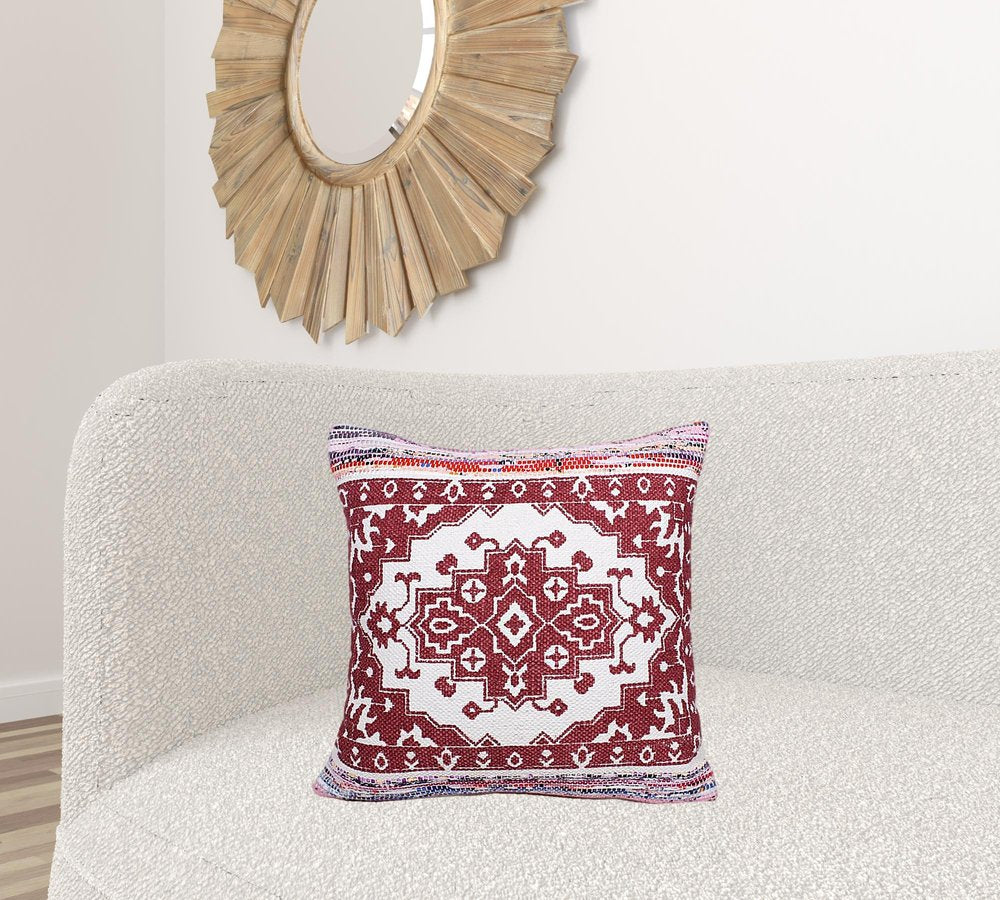 20" Red and White Throw Pillow