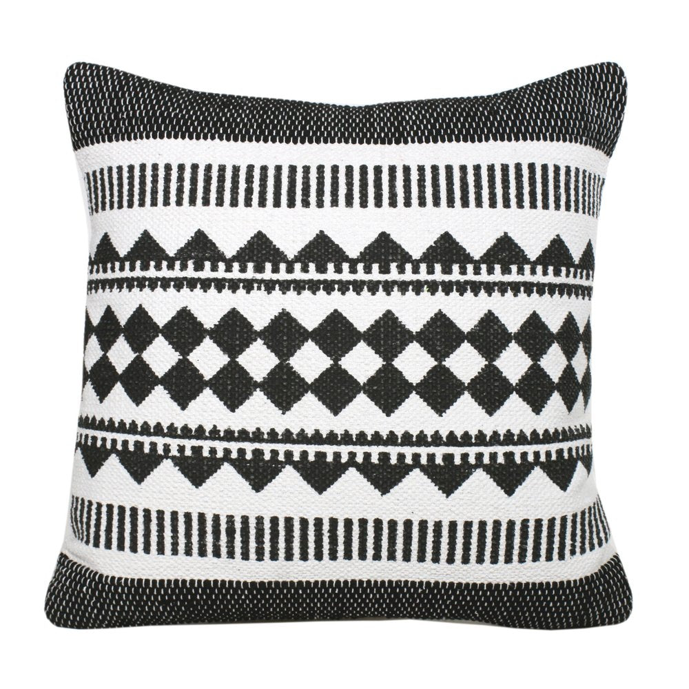 20" Black and White Geometric Cotton Throw Pillow