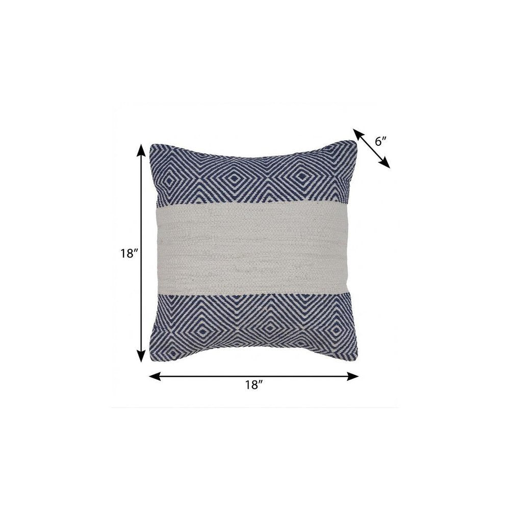 18" Blue and Ivory Throw Pillow