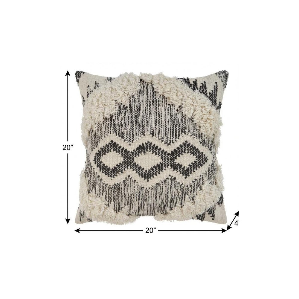 20" Black and Ivory Throw Pillow