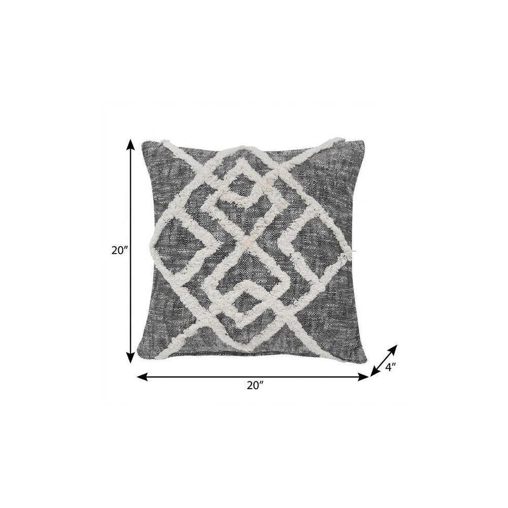 20" X 20" Black And Cream 100% Cotton Geometric Zippered Pillow