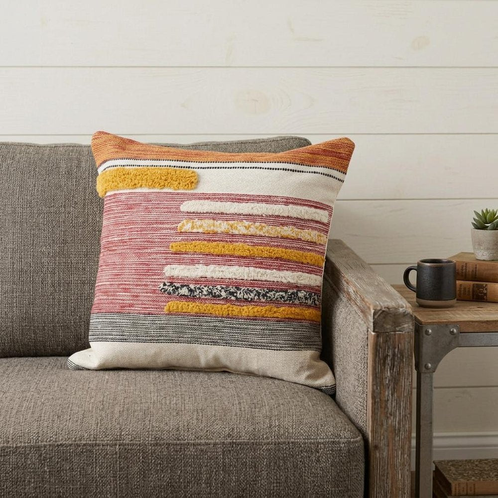 18" Red and Ivory Throw Pillow