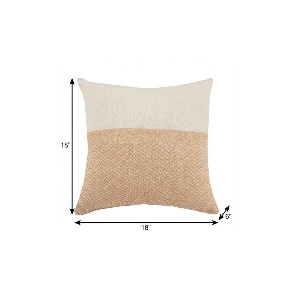 18" Orange and Off White Throw Pillow