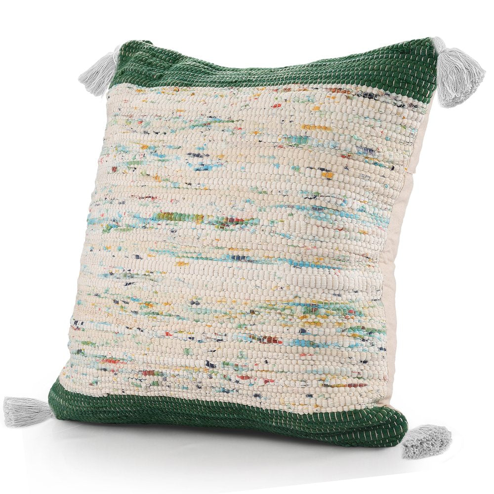 20" Blue And Off White Cotton Abstract Throw Pillow