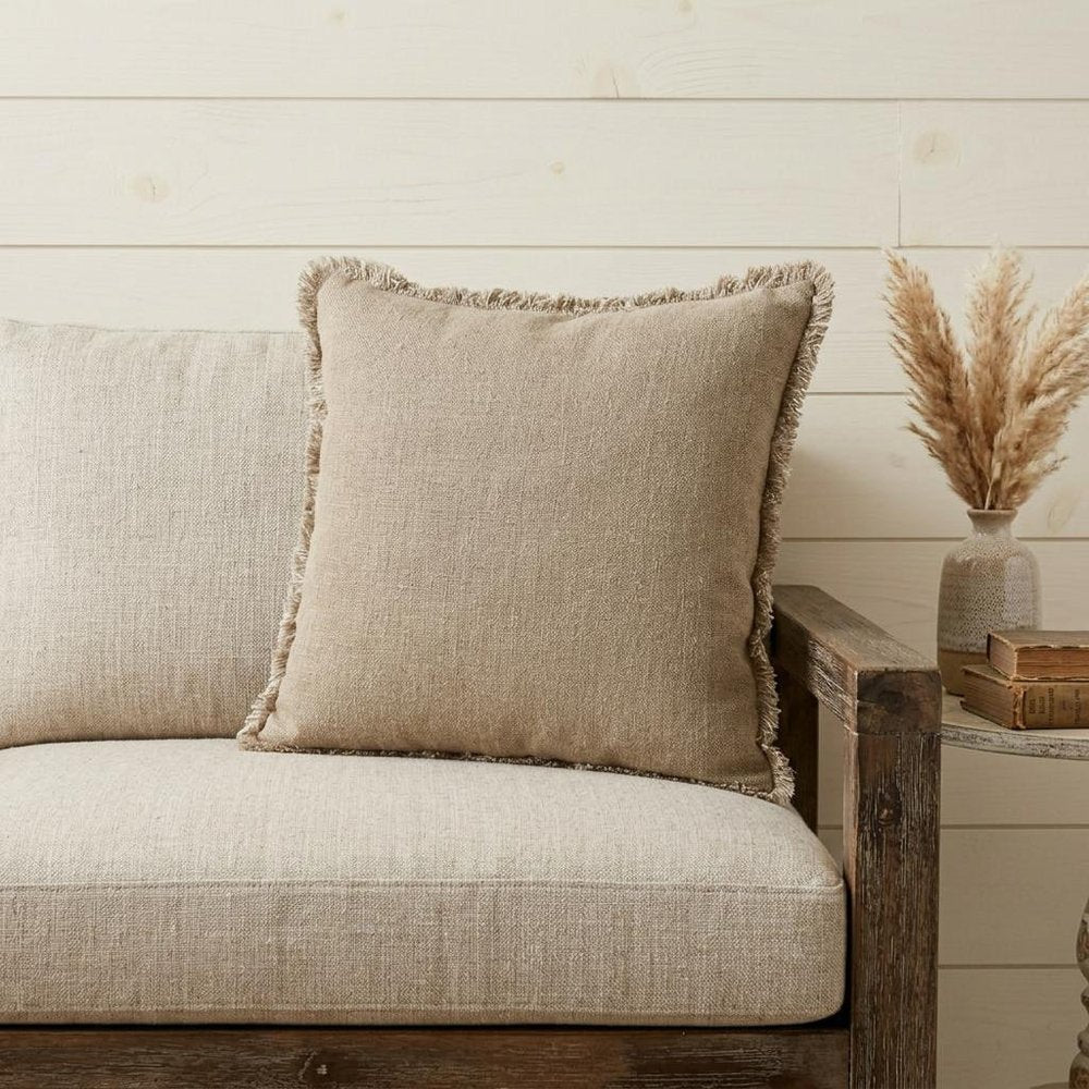 20" X 20" Tan And Ivory Linen Zippered Pillow