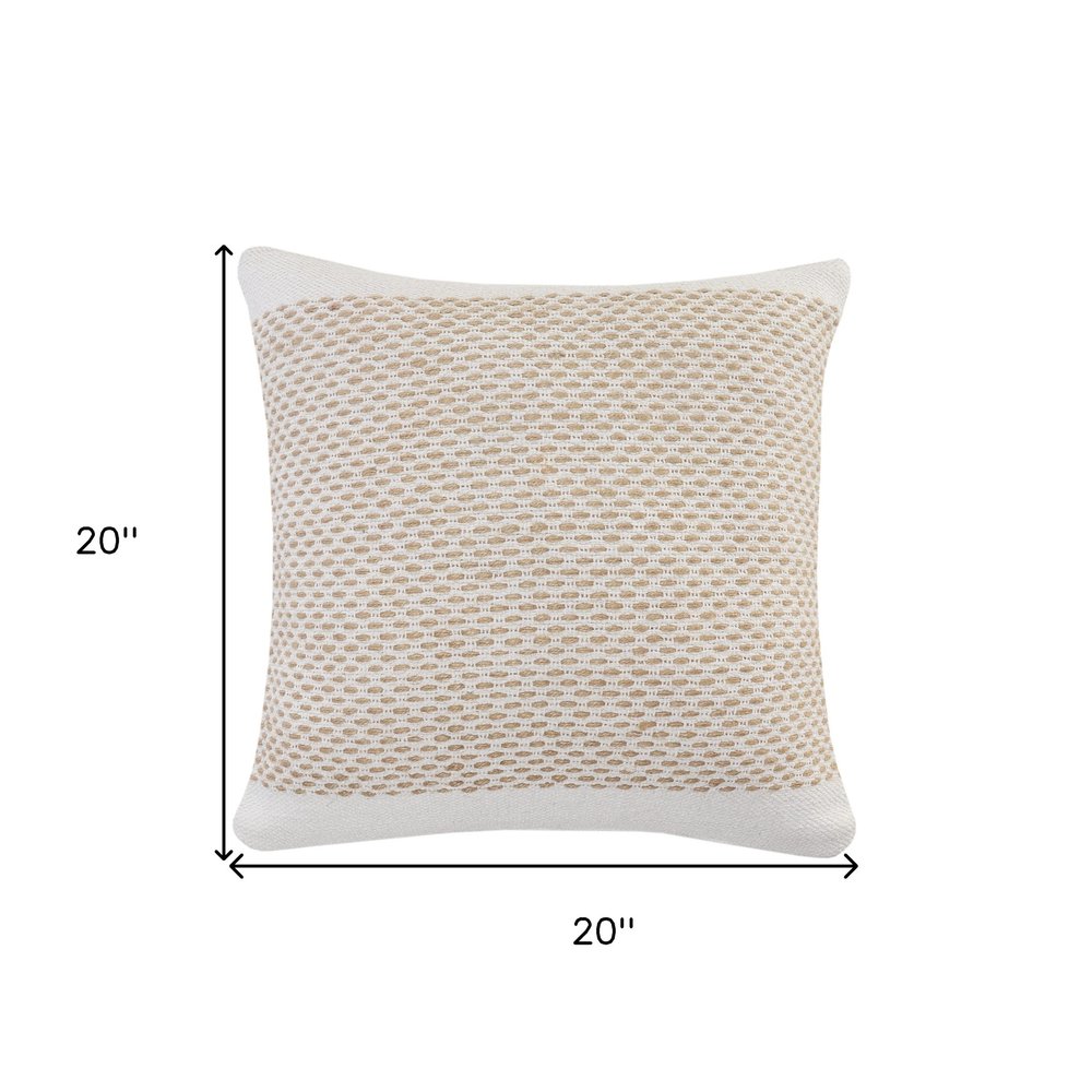 20" Ivory And Natural Cotton Geometric Throw Pillow