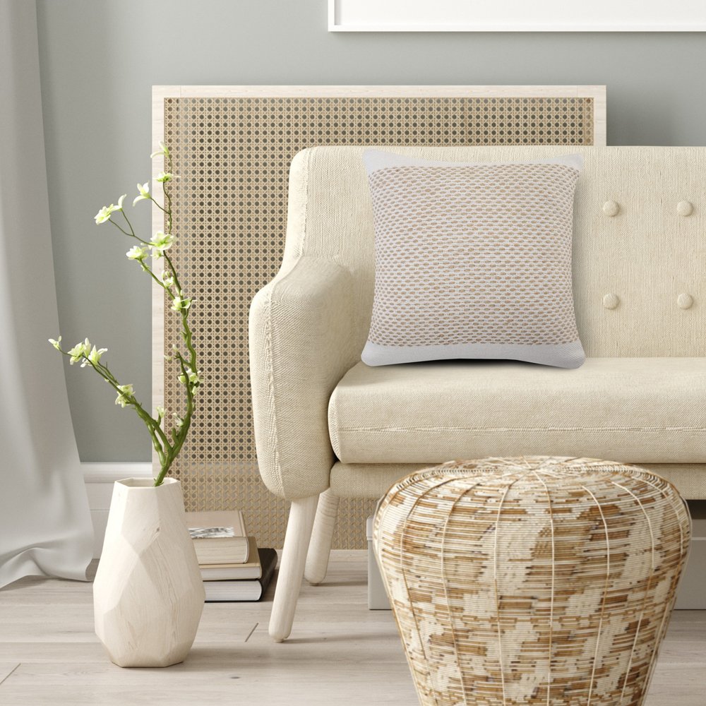 20" Ivory And Natural Cotton Geometric Throw Pillow