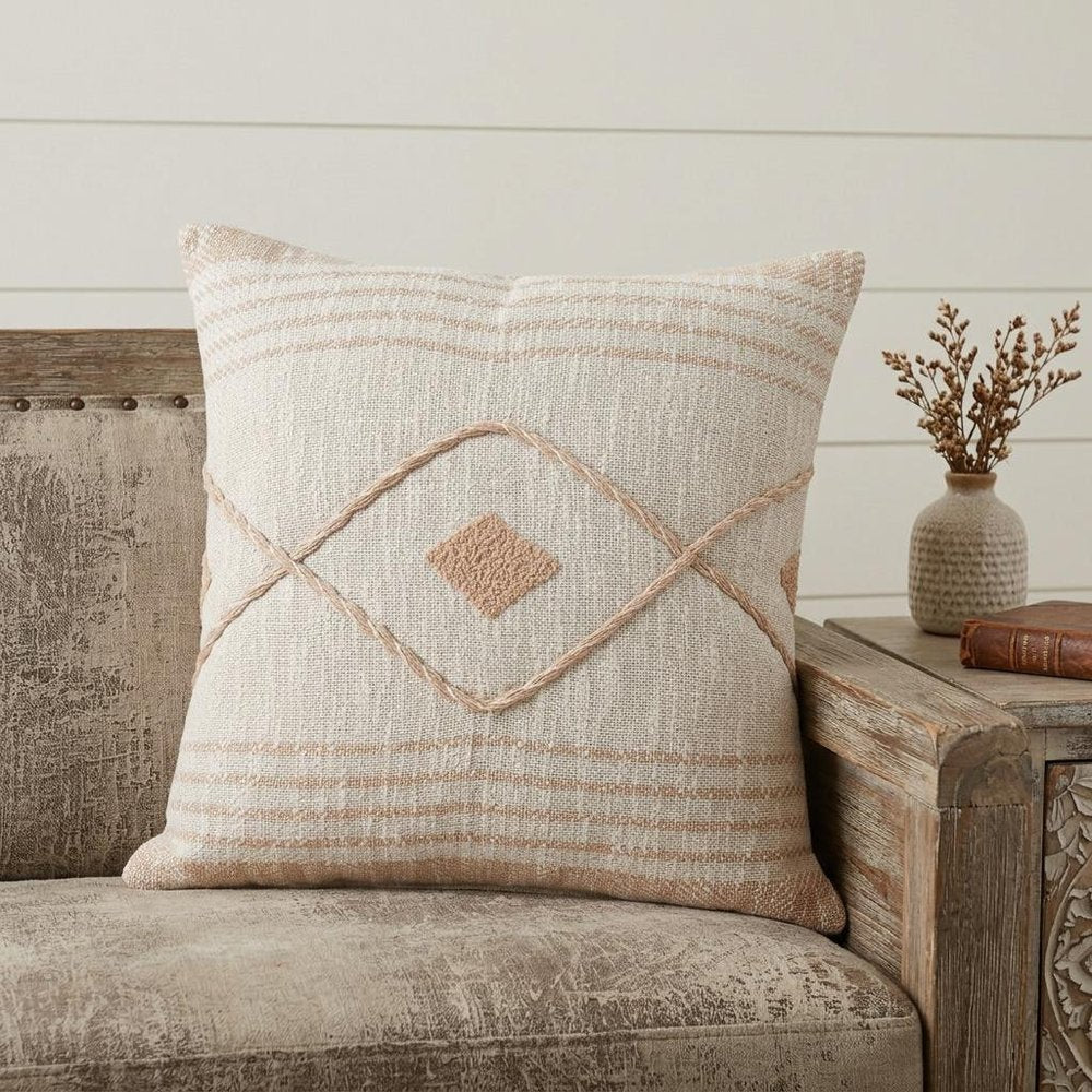 20" X 20" Peach And White 100% Cotton Coastal Zippered Pillow