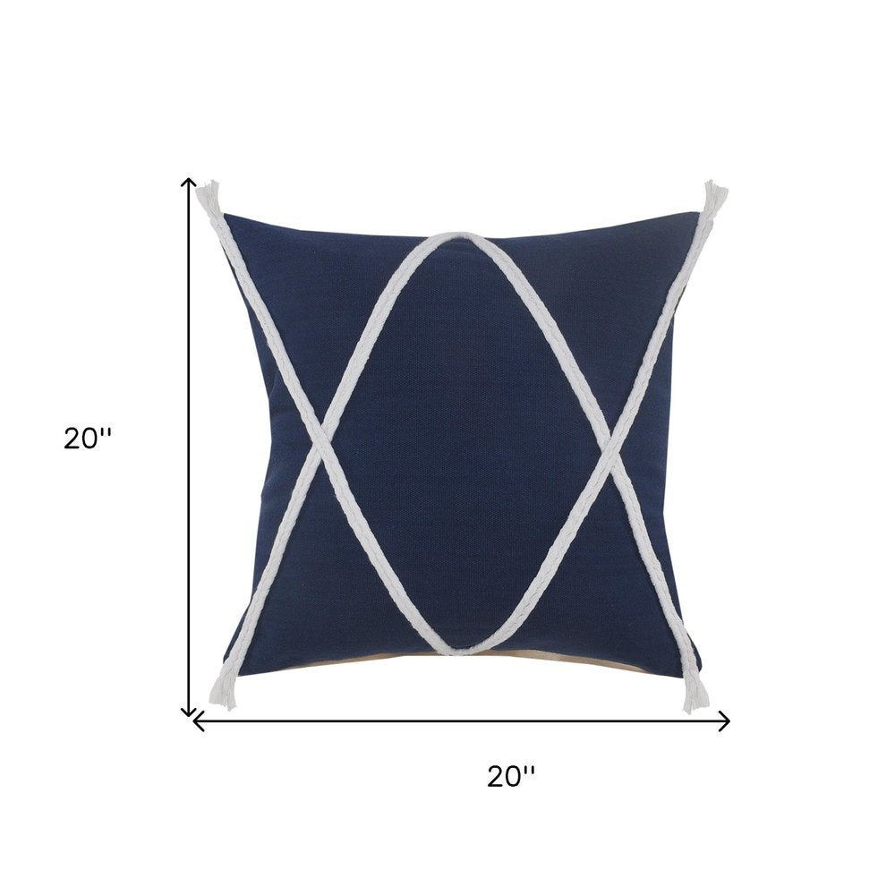 20" X 20" Birch And White 100% Cotton Coastal Zippered Pillow